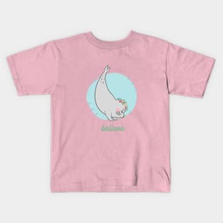 Believe - Cute Seal with Flower Crown T-Shirt Kids T-Shirt